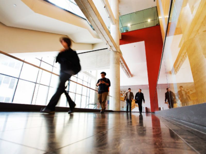 Students walking on first floor of George Vari Engineering and Computing Centre