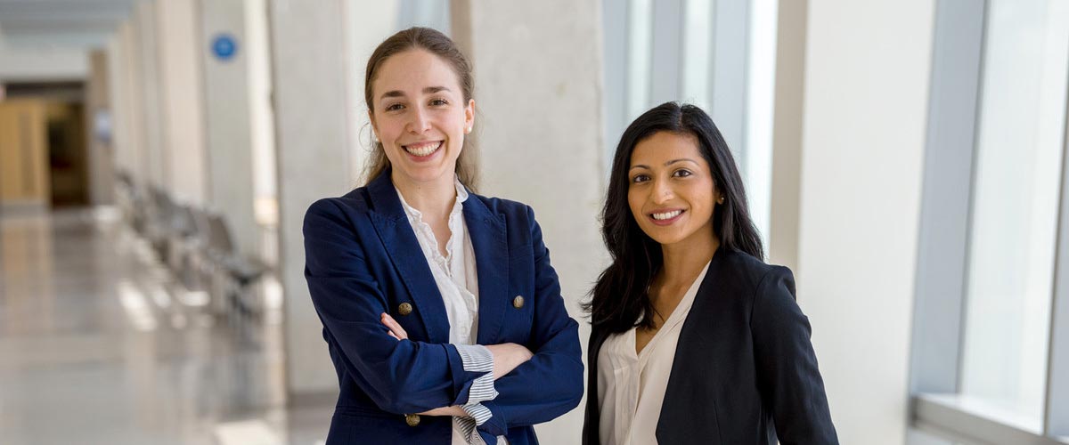 Psychology PhD candidates Rachel Bar (left) and Fiona C. Thomas received Vanier Canada Graduate Scholarships in 2017. Photo by Clifton Li.