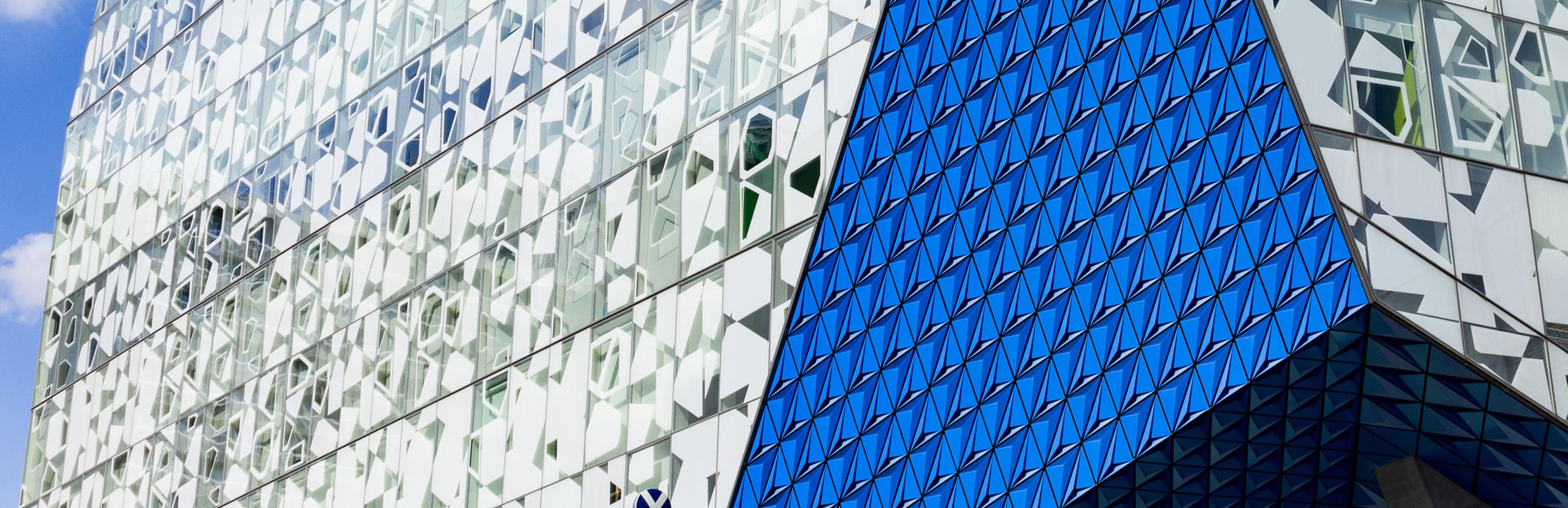 Closeup of the architectural detail on the side of the Student Learning Centre building.