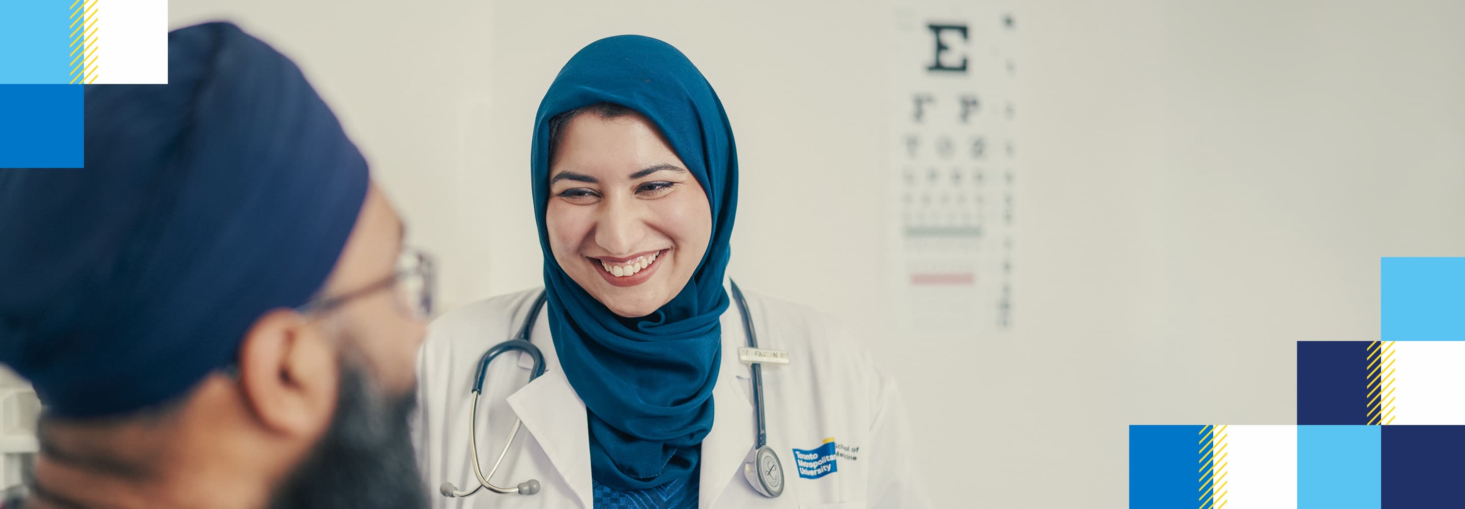 A female doctor interacting with a male patient