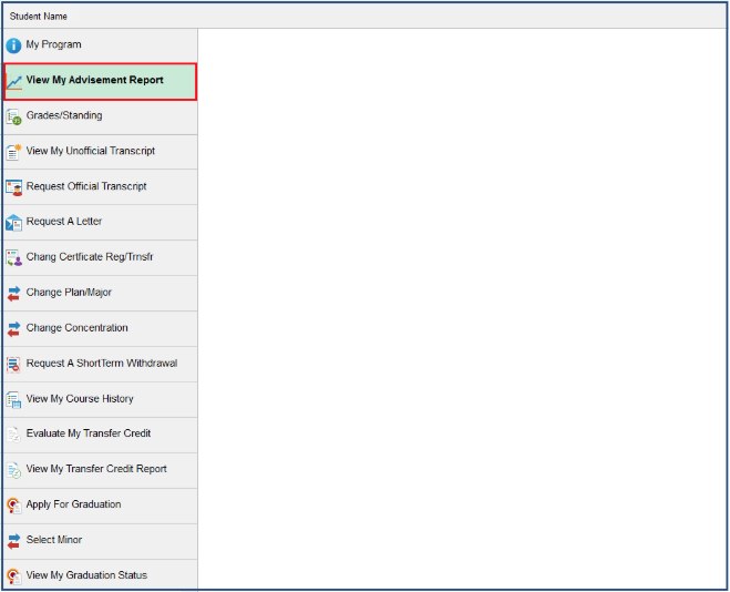 View My Advisement Report highlighted in the Academics main menu