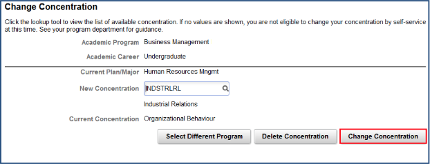 New Concentration selected in the Change Concentration menu