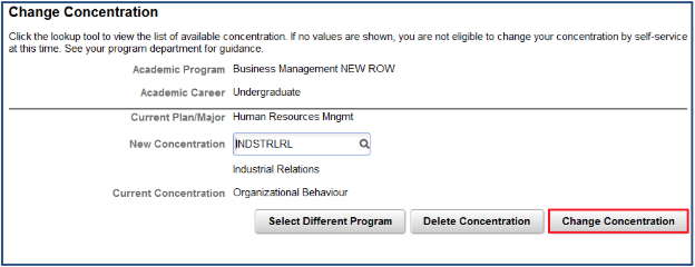 Change Concentration button highlighted on the Change Concentration page