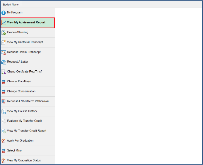 View My Advisement Report selected in the Academics main menu