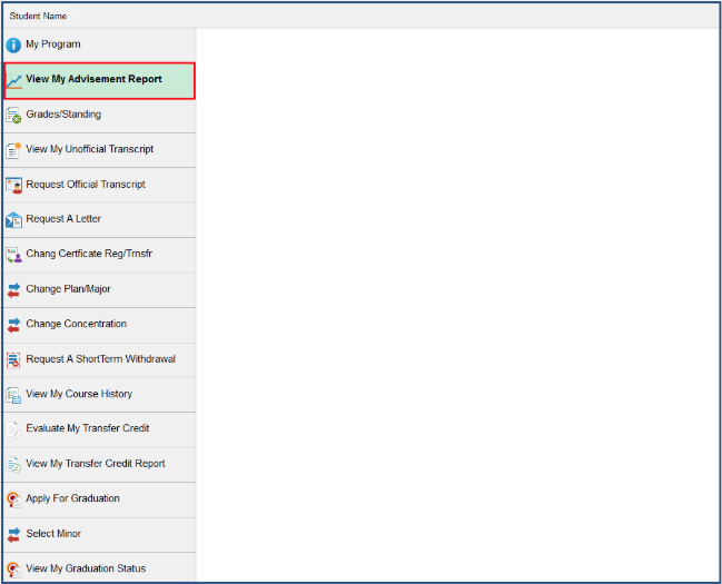 View My Advisement Report highlighted in Academics main menu