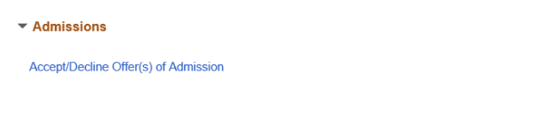 Admissions section of Student Center displaying Accept/Decline Offer(s) of Admission link.