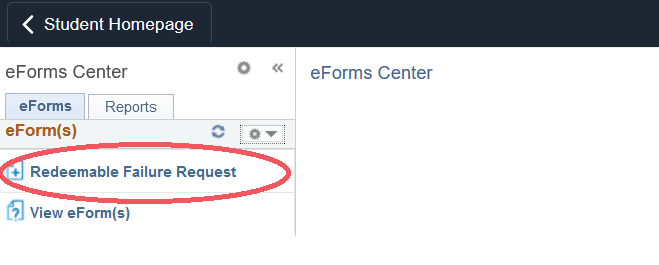 Link to Redeemable Failure Request in the eForms Center.